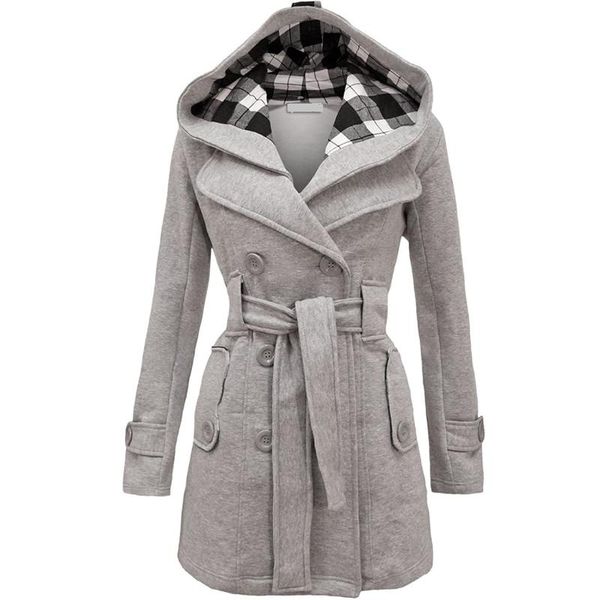 

women's wool & blends fashion women casual all match coats jackets double breasted autumn winter solid color hooded ladies woolen coat, Black