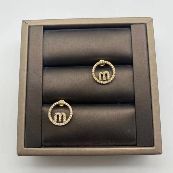 

design jewelry miao new small rhinestone female letter circle sweet temperament fashion earrings 925 silver needle, Golden