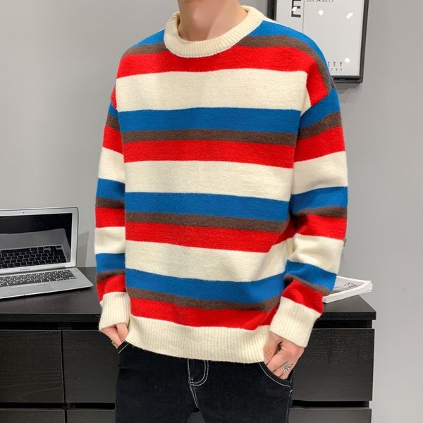 

men's sweaters striped autumn winter 2021 knitted caual top, White;black