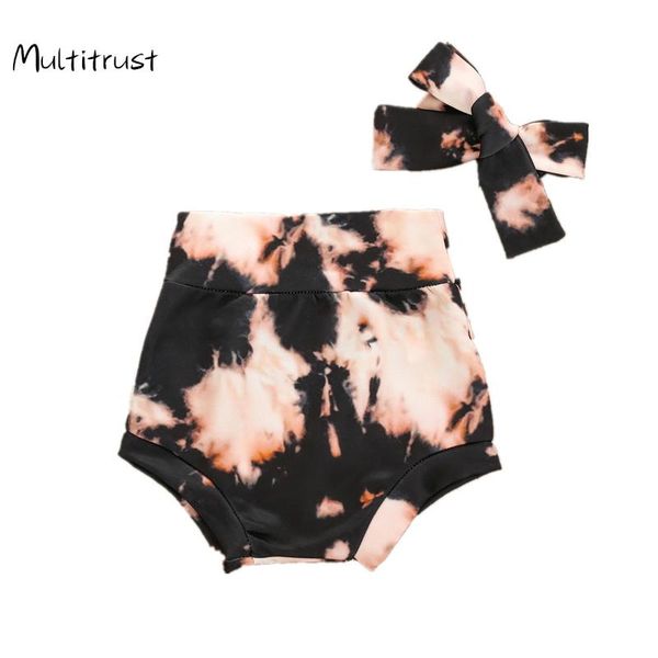 

born baby girls boys tie-dye printed shorts leopard print shorts+headband cotton outfits, Black