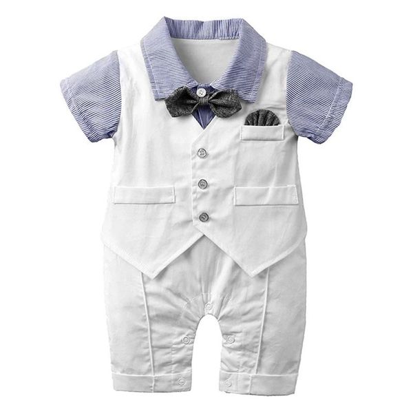 

jumpsuits baby boy rompers gentleman bow tie suits born romper vest cotton jumpsuit infant kids baptism birthday wedding party clothes, Blue