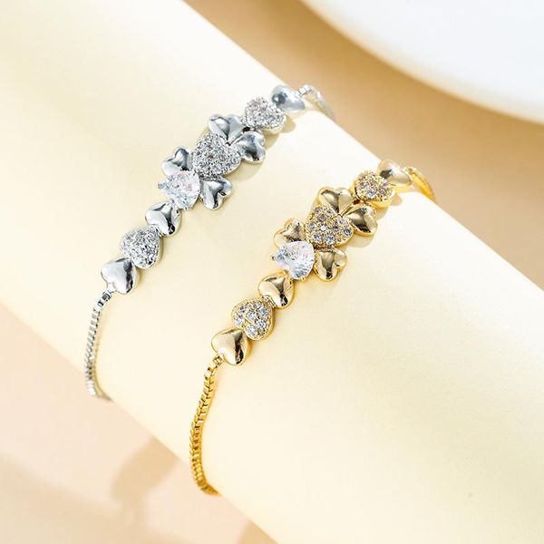 

link, chain korean fashion trendy gold color heart flower adjustable bracelet ins brand design hand simple elegant female jewelry gift, Black