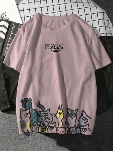 

men slogan and cartoon graphic tee o6fj#, White;black