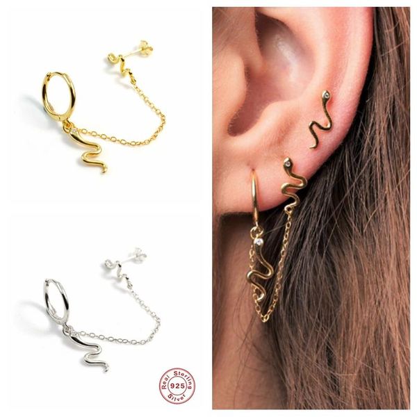 

sterling silver cute double snake pendant drop earrings for women girls gift chain tassel piercing dangle earring jewel & chandelier