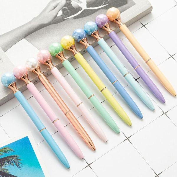 

ballpoint pens 1pc candy color ins rotating pearl metal pen kawaii stationery gift for girl student school office supplies k8y9, Blue;orange
