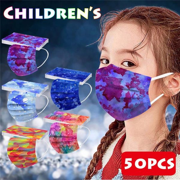 

party hats 50pcs children's stars tie-dye printed face mask halloween disposable 3 ply ear loop breathable protection mouth cap