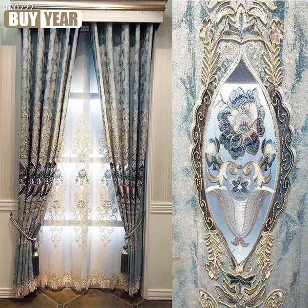 

curtain & drapes chenille embroidery hollow floor-to-ceiling window living room restaurant european-style french finished