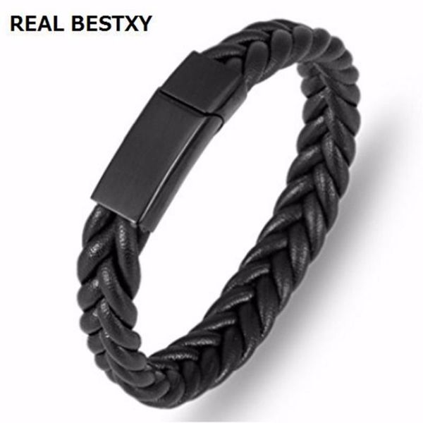 

charm bracelets real xy mens stainless steel black leather bangle buckle clasps men punk surf wristband fashion jewelrly, Golden;silver
