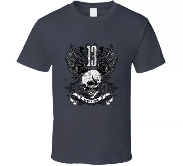 

lucky 13 skull biker rock mma fan t shirt, White;black