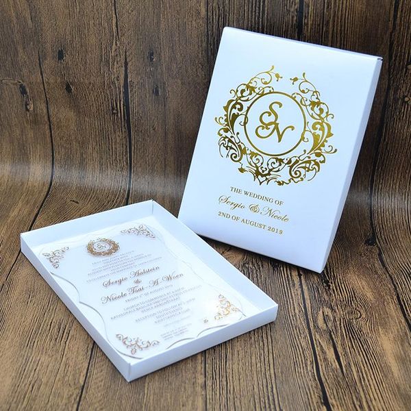 

greeting cards gold screen printing acrylic wedding invitations with foil box