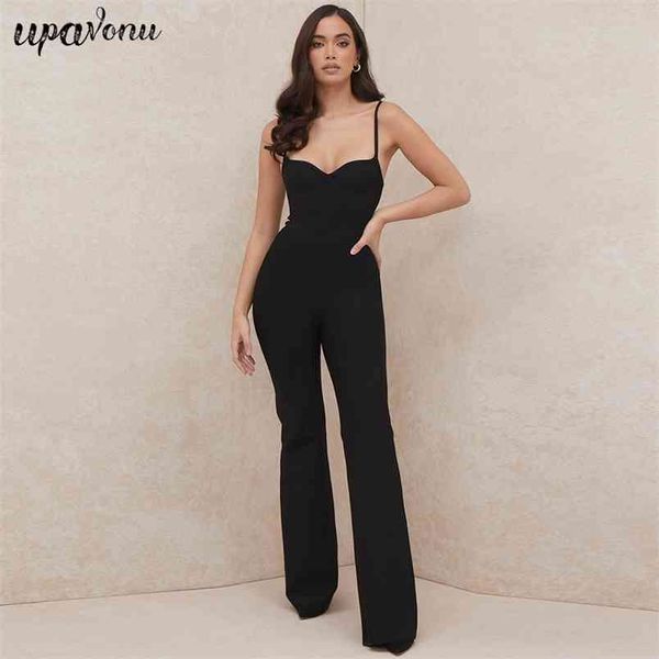 

summer women's bandage jumpsuit v-neck spaghetti strap sleeveless halter club party flare 210524, Black;white