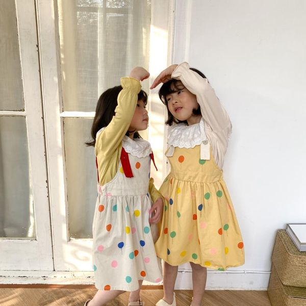 

girl's dresses 2021 spring product korean version of children balloon strap dress girls fashion cotton 1-6 years old, Red;yellow