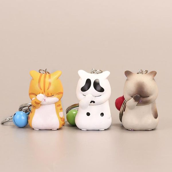 

keychains cute shy cat car chubby kitten keyring trinket bag ornament keys organizer fashion animal jewelry women accessories, Silver