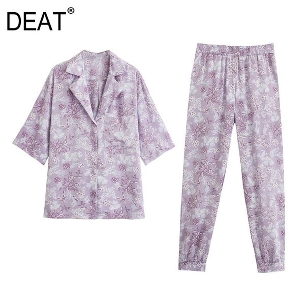 

[deat] summer fashion loose short sleeve turn-down collar shirt printing pencil panttwo-piece suit 13c686 210527, White