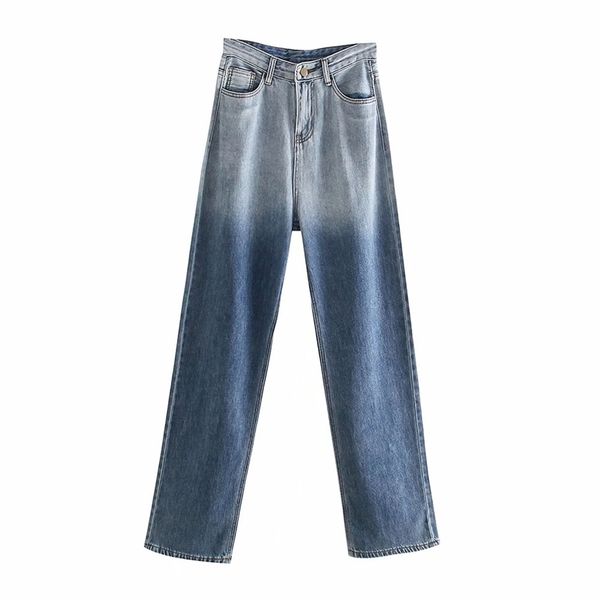 

women fashion casual jeans gradient patchwork high waist denim female streetwear straight trousers pants 210531, Blue