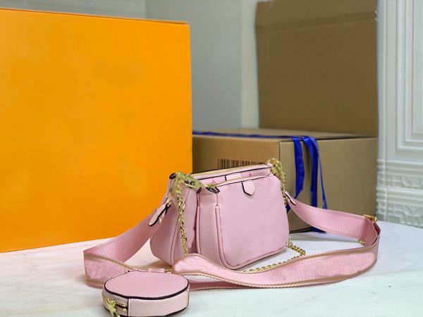 

pink three-piece bag oblique designer handbags women fashion chain shoulder bags printed canvas material ladies messenger luxury small coin