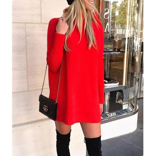 

casual dresses turtleneck women's mini dress 2021 autumn winter fashion loose solid long sleeve ladies simplicity plus size, Black;gray