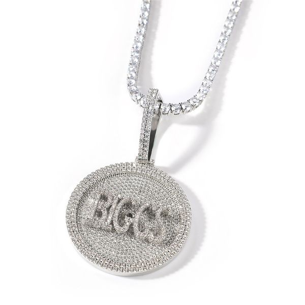 

18k gold plated custom letter name necklace pendant small disc micro paved cubic zircon hip hop jewelry gift, Silver
