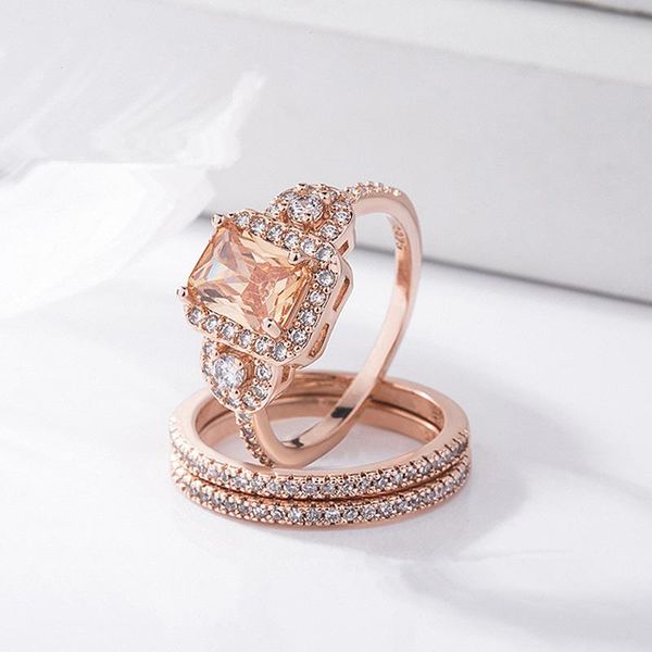 

wedding rings fashion est antique vintage design 2 carat round morganite ring set woman jewelry engagement gifts, Slivery;golden