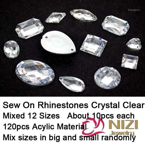 

nail art decorations wholesale-sew on rhinestones mixed 12 shapes 120pcs flatback acrylic crystal clear for dress making sew rhinestones1, Silver;gold