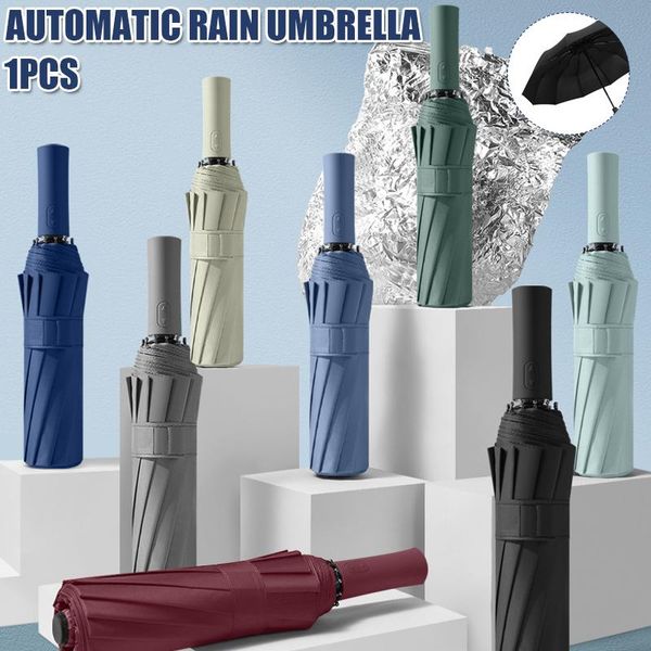 

umbrellas ly 12-rib black coating fully automatic sun rain umbrella 3-fold portable lightweight
