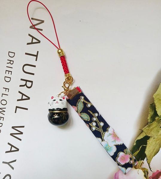 

1pc fortune cat omamori bell sakura dangle keychains ribbon tassel charming keychain pendants, Silver