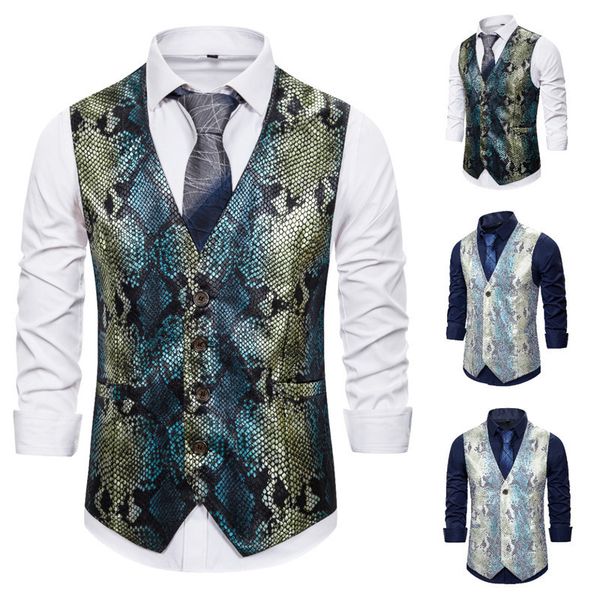 

fashion vest men's sea king fish scale printed suit coat, Black;white