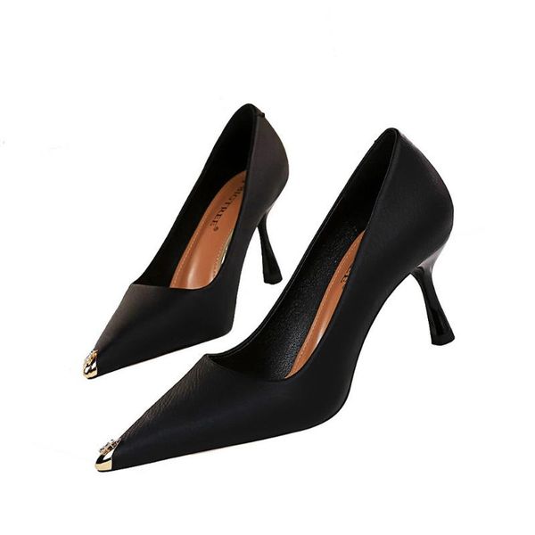 

bigtree new spring/autumn fashion pu women's pumps 2021 high heels pointed toe slingbacks metal decorat shoes botines mujer, Black