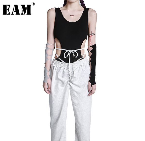 

[eam] women black irreuglar hollow out tank round neck sleeveless personality fashion spring summer 1dd7687 21512, White