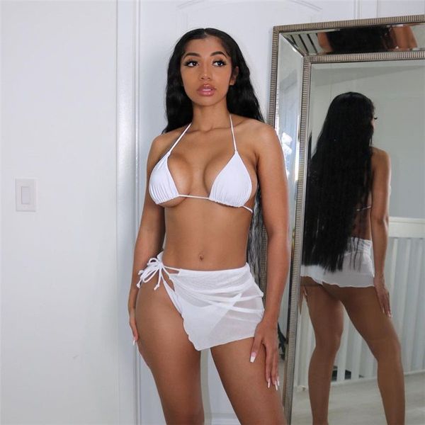 

sets lingerie wind 2021 summer women's bandage thong bikini swimsuit suit for women, Black;white