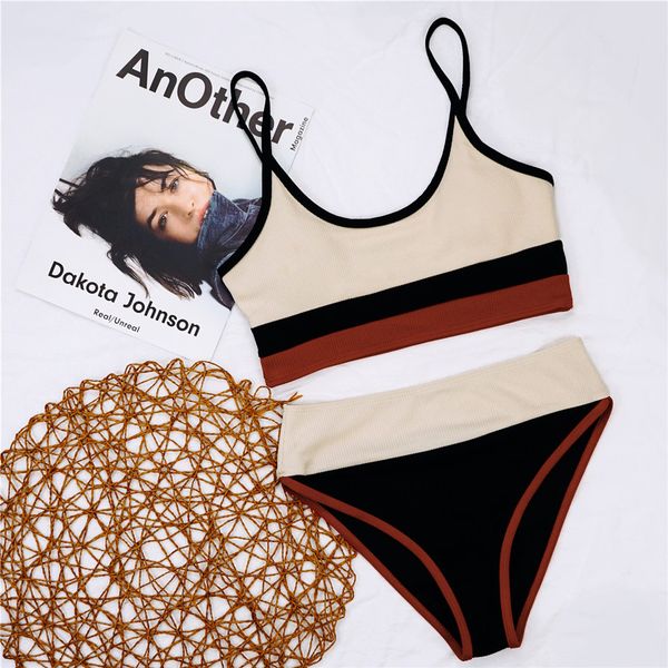 

ribbed splicing female swimsuit high waist bikini 2021 women swimwear two-pieces bikini set bather bathing suit swim lady k2238