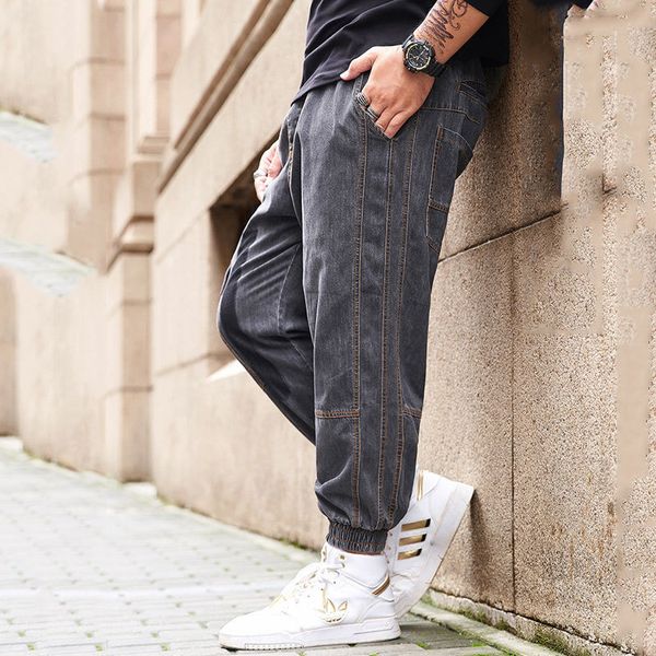 

pantjapanese and korean fashion elastic men's dark gray jeans xxl-6xl, Black