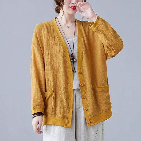 

women's jackets linen cardigan solid color red green loose casual autumn coats jacket fashion women's clothing yellow blue ladies, Black;brown