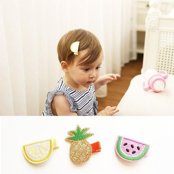 

1pcs lovely girls hand made fruit embroidery hairpins kids hair clip headwear children gift accessories1, Slivery;white