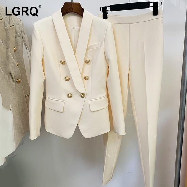 

women's two piece pants [lgrq] wide leg apricot suit notched neck long sleeve fit women fashion tide spring autumn 2021 19d2504, White