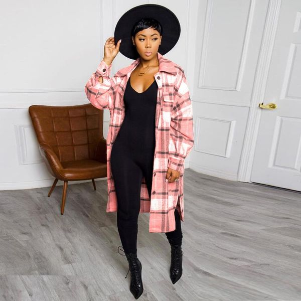 

women's jackets echoine plaid print shir jacket long coat casual cardigans sleeve shirt outwear oversize autumn outfits streetwear, Black;brown