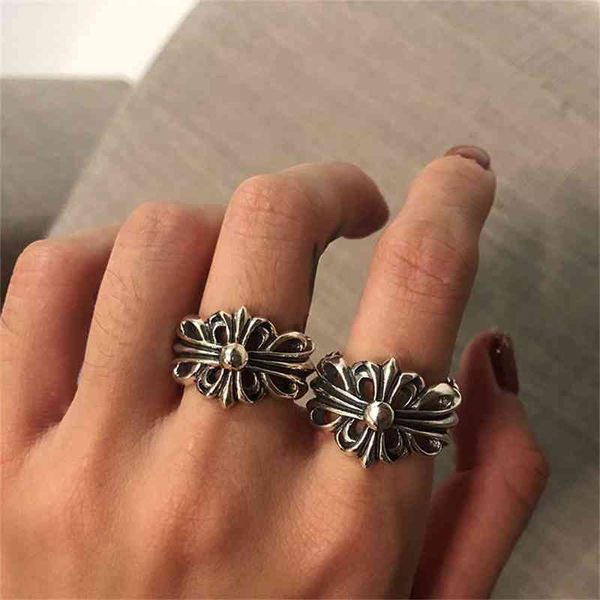 

75%off outlet onlinecroquet hip hop style personality silver trend cross flower couple ring