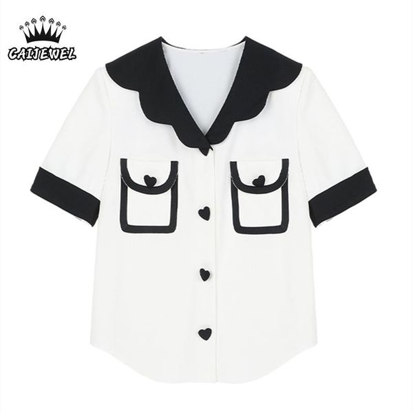 

women's blouses & shirts short sleeve women blouse 2021 summer streetwear sense of design v neck casual button up shirt plus size white