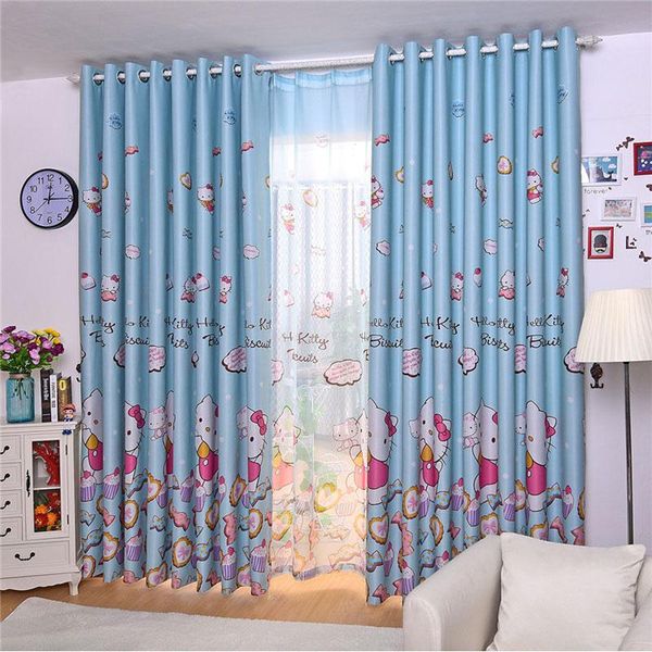 

curtain & drapes cartoon printed kitten children's living room blackout baby bedroom, curtains can be customized size