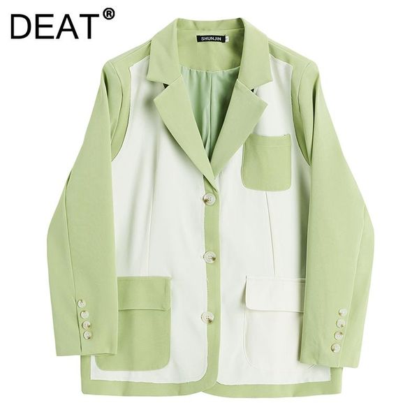 

women's suits & blazers [deat] women blazer turn-down collar long sleeve single-breasted splicing coat fashion tide spring autumn 2021, White;black