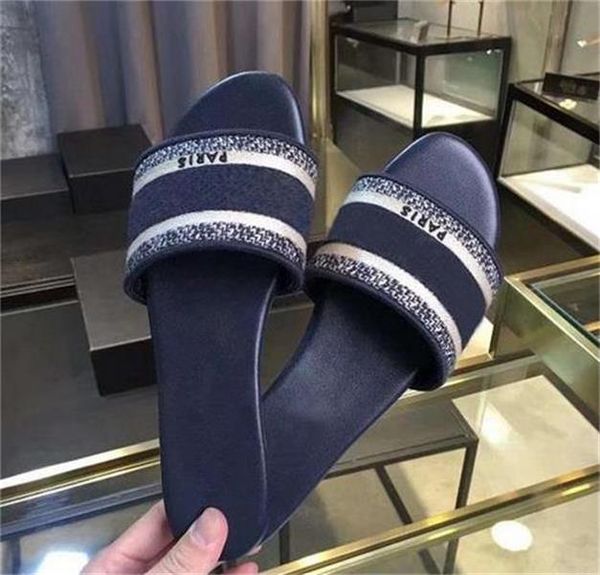 

2021 women sandals slippers embroidery floral brocade girls dway flip flops luxuries loafers striped beach genuine leather slipper slides, Black