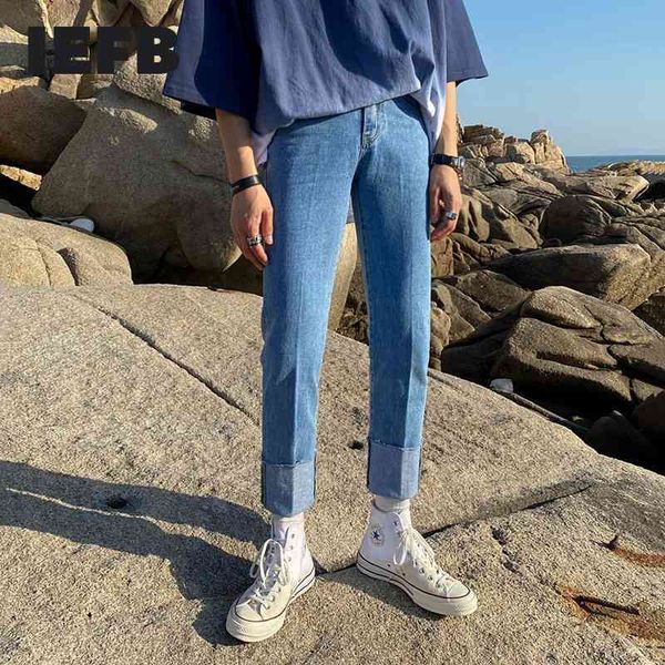 

iefb blue jeans men's slim fit korean fashion casual ankle-length denim pants trend streetwear fashion denim trousers y7199 210524