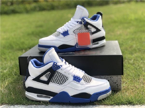

4 motorsports men basketball shoes 4s whiteblue outdoor sports sneakers 308497-117 with box