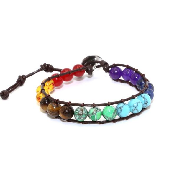 

beaded, strands chakra bracelets natural stone beaded leather woven healing handmade creative bracelet, Black