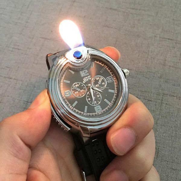 

wristwatches luxury quartz men watches lighter watch refillable butane gas wristwatch relogio masculino horloge heren, Slivery;brown