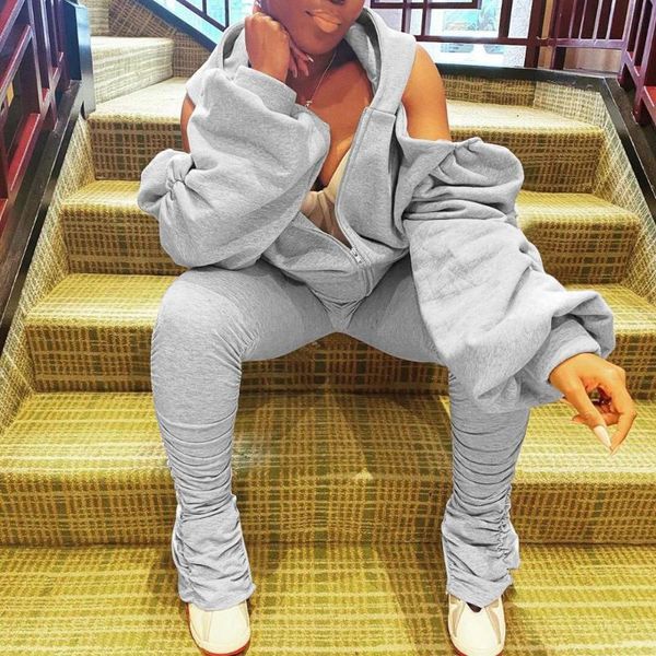 

women's two piece pants clothes for women 2021 fall sets hooded sweatshirts and long pieces grey black causal sport fashion femme set, White