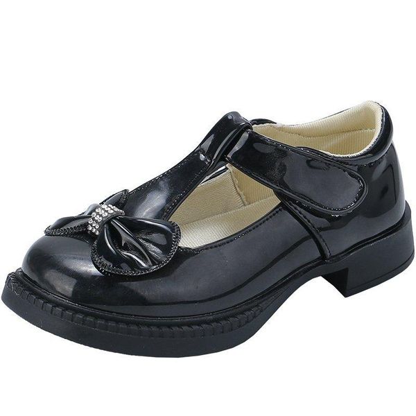 

flat shoes girls princess bow-knot t-strap 2021 autumn children leather for school party dress wedding sweet oxfords, Black;grey