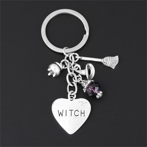 

Halloween Sorcerer Witch Keychain Broom Purple Bead Pendant Keyholder Fit Car Handbag Jewelry Supplies E2700