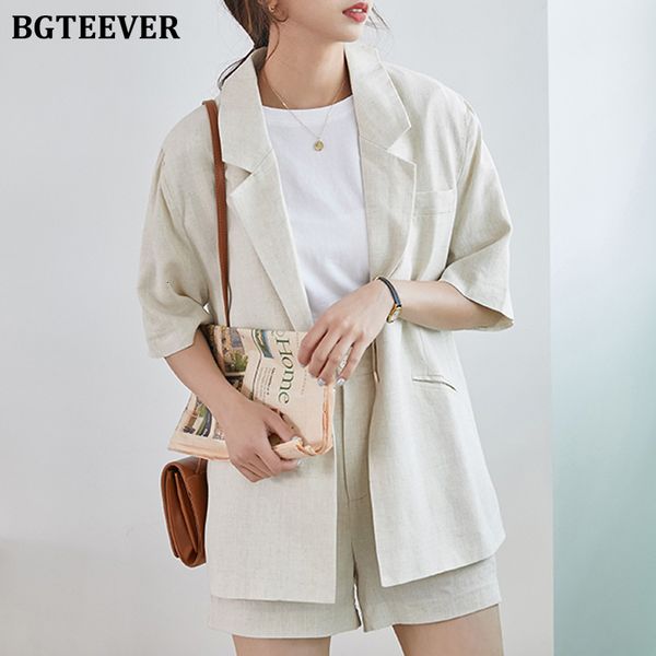 

blazers casual cotton and linen blazer set for women one button jacket & summer 2 pieces sets female shorts suits 23aq, White;black