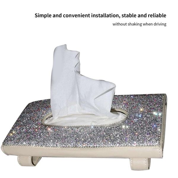 

interior decorations allomn car visor tissue holder pu leather mask box sparkling bling crystals cover case with sticker convenient for usin